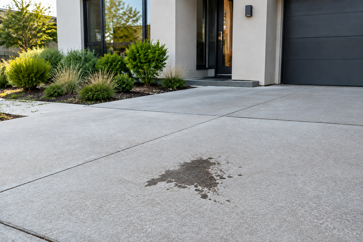 Spots of Grease on a Concrete Driveway