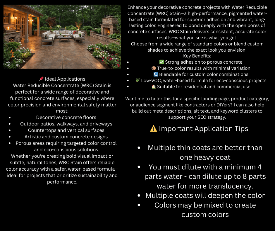 Water Reducible Concentrated (WRC) Concrete Stain - Concrete Resurrection