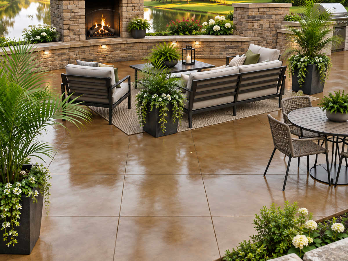 Golden Sand and Western Saddle RAC stained exterior concrete