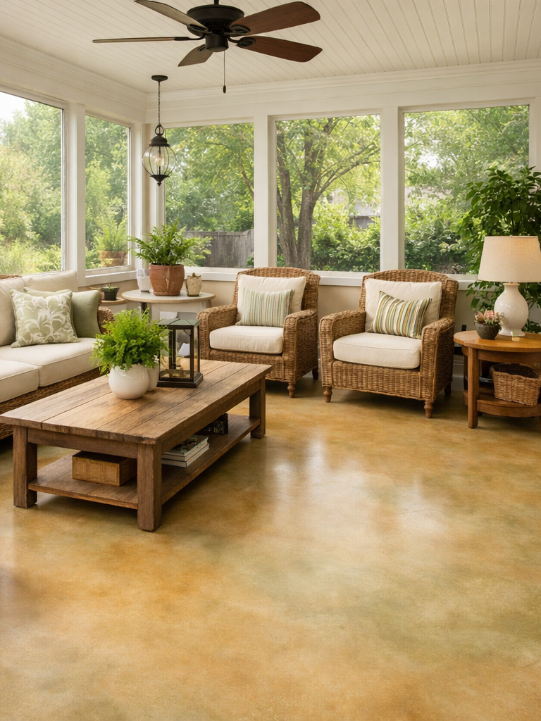 Reactive acid stained concrete floor