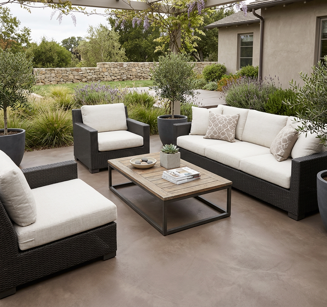 River Rock TSC stained concrete patio