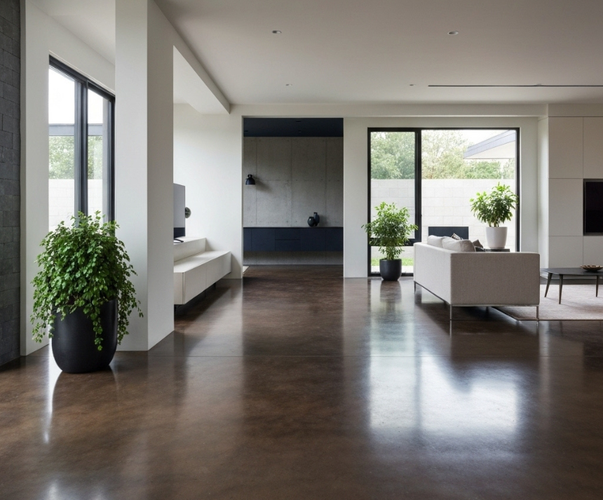 Mocha WRC stained concrete floor