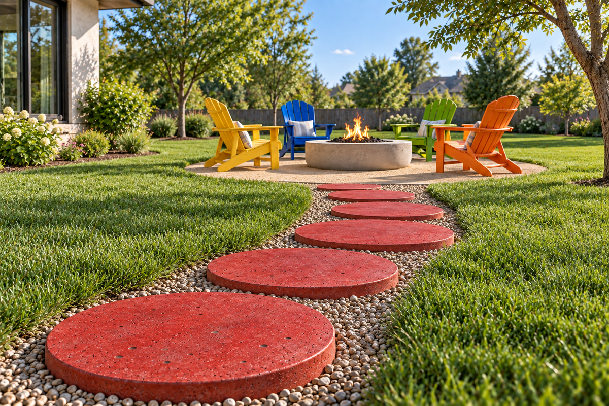 Radiant Red WRC stained concrete stepping stones