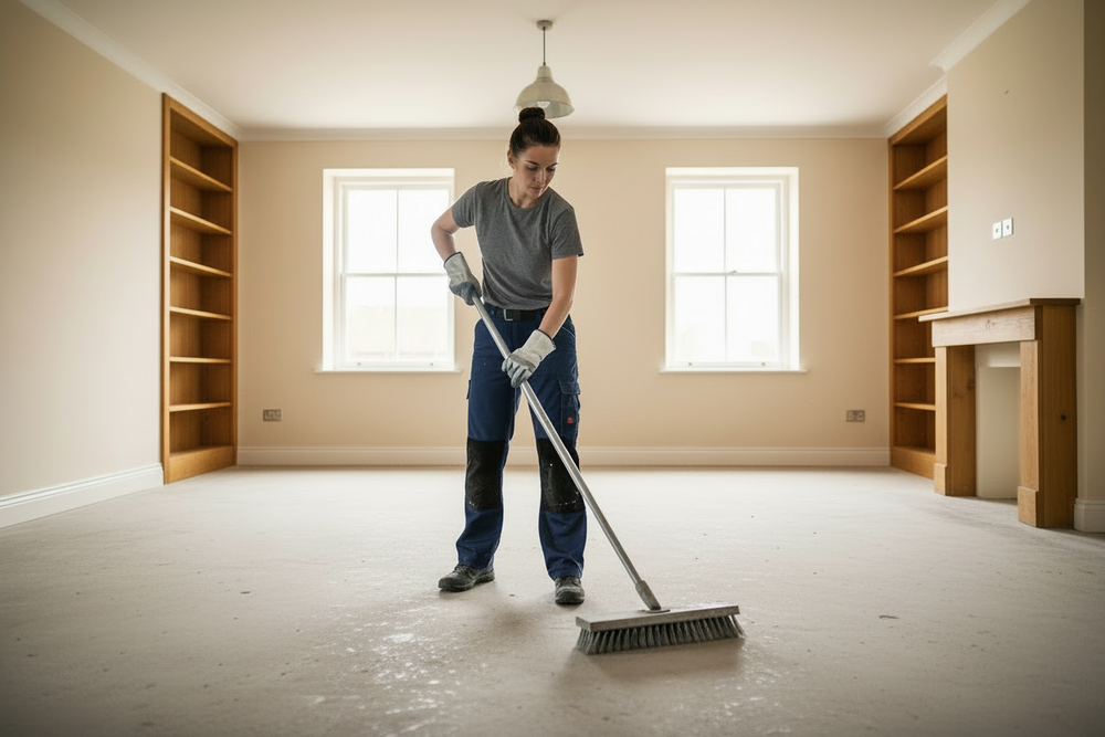 Preparing an interior concrete floor before staining